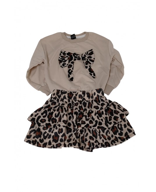 MG-PPLR-LPR-ETK -Leopar Desenli Etekli Sweat Takım Kız Çocuk